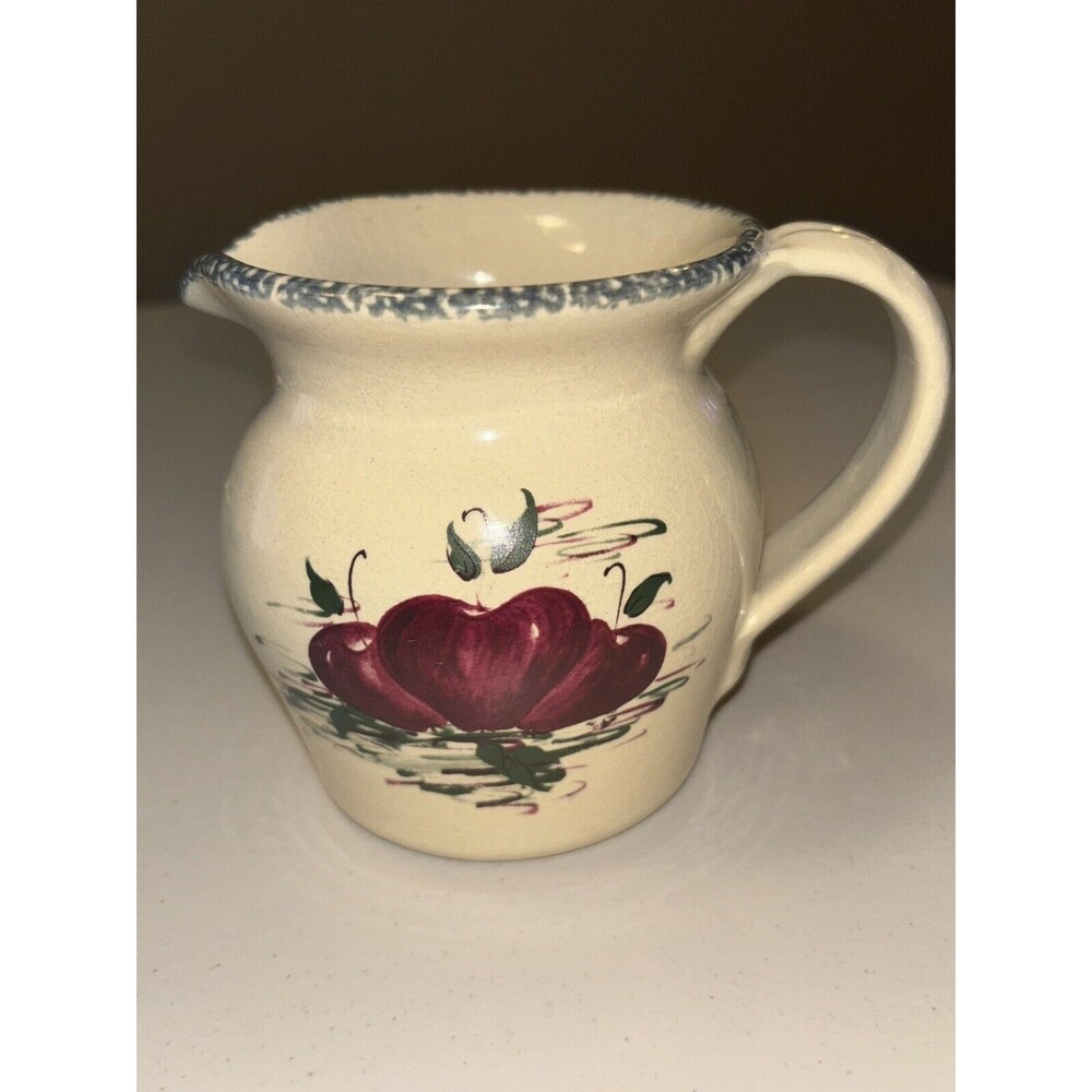 Vintage Casey Pottery Creamer Small Pitcher 1995 Apples Texas Stoneware